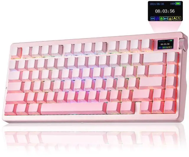 Main image of Aula Nova75 Wireless Mechanical Pink Keyboard 8000mAh,Gasket Mounted with Cream Sound 75% Compact Layout,RGB Backlit,Custom Hot Swappable,Bluetooth/2.4GHz/USB-C,Pink Keyboard Gaming for Win/Mac/Lap