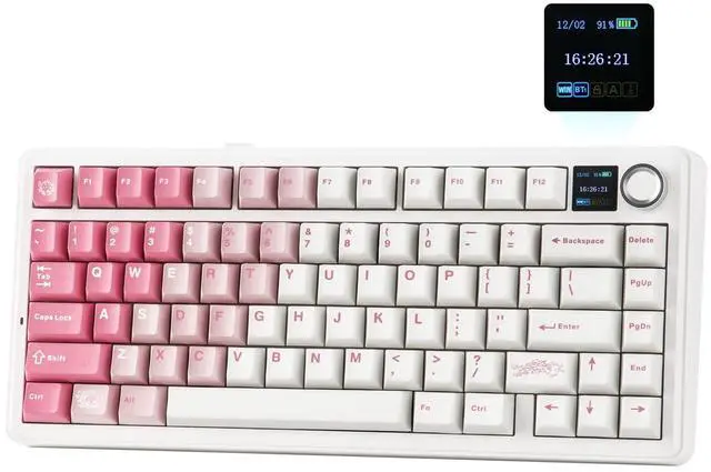 Main image of X Aula F75 MAX Wireless Mechanical Keyboard with TFT Screen and Knob, Gasket Keyboard in 75% Layout, Hot Swappable Gaming Keyboard for PC/Mac/Linux (White Pink)