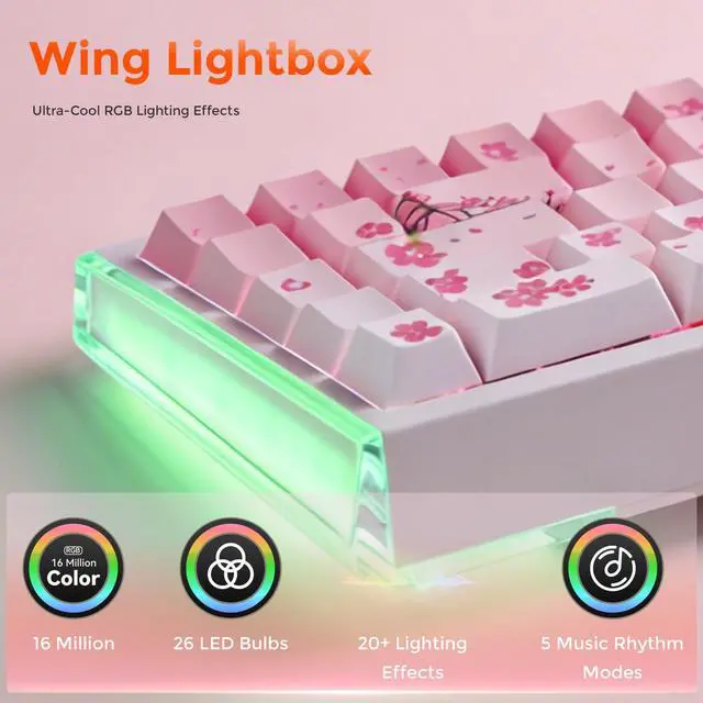 Alt view image 3 of 7 - COOL68 65% Pink Hall Effect Magnetic Switch Gaming Keyboard with 8000Hz Polling Rate,Rapid Trigger,Adjustable Actuation,0.1ms Latency,SOCD,Gasket Mount,PBT keaycaps,Hot swappable,RGB Light