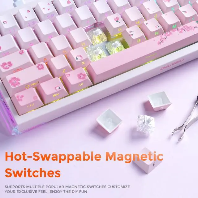Alt view image 7 of 7 - COOL68 65% Pink Hall Effect Magnetic Switch Gaming Keyboard with 8000Hz Polling Rate,Rapid Trigger,Adjustable Actuation,0.1ms Latency,SOCD,Gasket Mount,PBT keaycaps,Hot swappable,RGB Light