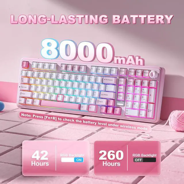 Alt view image 7 of 7 - B98 PRO QMK/VIA Wireless Mechanical Gaming Keyboard,96% Layout with Numpad and Cute Cat Knob, BT/2.4G/USB-C,Linear Switch Hot Swap Gasket,RGB for Win/Mac (Pink, Milk V2 Linear Switch)
