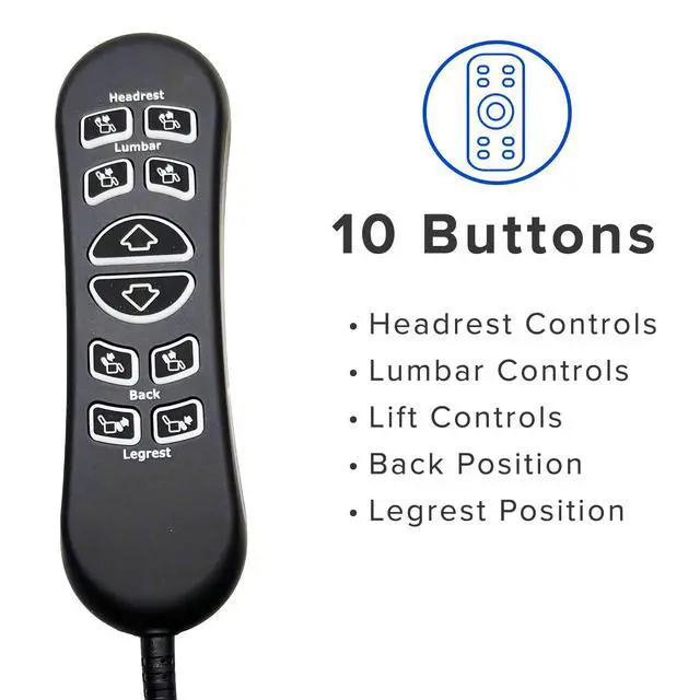 Alt view image 6 of 7 - 10-Button 5-Pin Replacement Remote Hand Control for Mega Motion Power Recliner with Lift (MM3702) - (CTL1804039) for MegaMotion Power Chairs with MM3702 Dual Motor Assembly