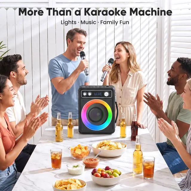 Alt view image 2 of 7 - Karaoke Machine with 2 Wireless Microphones, Portable Bluetooth Speaker for Adults Kids, PA Systems Support TWS Echo Adjust TF USB AUX for Home Party Outdoor Travel