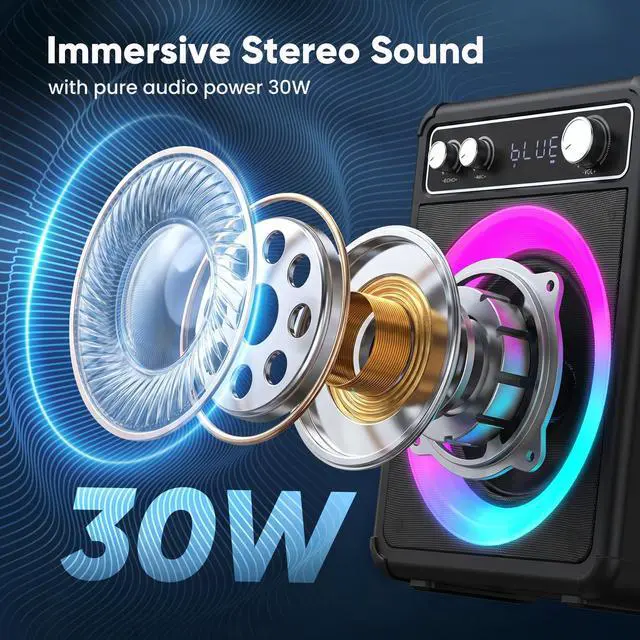 Alt view image 5 of 7 - Karaoke Machine with 2 Wireless Microphones, Portable Bluetooth Speaker for Adults Kids, PA Systems Support TWS Echo Adjust TF USB AUX for Home Party Outdoor Travel