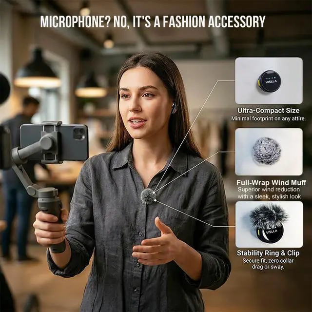 Alt view image 4 of 7 - Mini Microphone for iPhone & Android, Furry Windscreen, Noise Cancelling Wireless Lavalier Microphone,Clip On Lapel Mini Mic Pro for Content Creators Vlogging/YouTube/Tiktok/Streaming/Interview