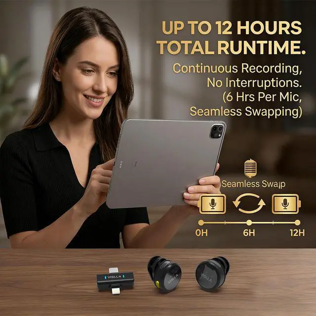 Alt view image 7 of 7 - Mini Microphone for iPhone & Android, Furry Windscreen, Noise Cancelling Wireless Lavalier Microphone,Clip On Lapel Mini Mic Pro for Content Creators Vlogging/YouTube/Tiktok/Streaming/Interview