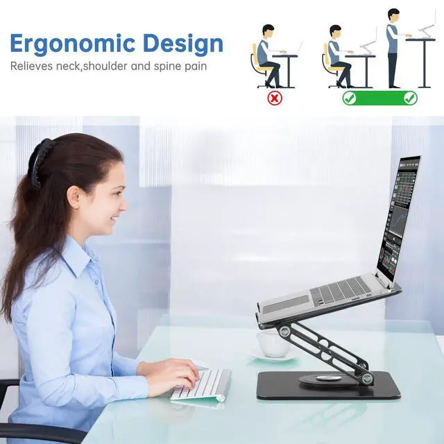 Alt view image 6 of 7 - Laptop Stand for Desk Adjustable Computer Stand with 360 Rotating Base Ergonomic Laptop Riser Mount for Desk Foldable Protable Computer Desk Fits with MacBook Pro Air,