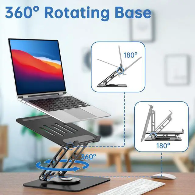 Alt view image 3 of 7 - Laptop Stand for Desk Adjustable Computer Stand with 360 Rotating Base Ergonomic Laptop Riser Mount for Desk Foldable Protable Computer Desk Fits with MacBook Pro Air,