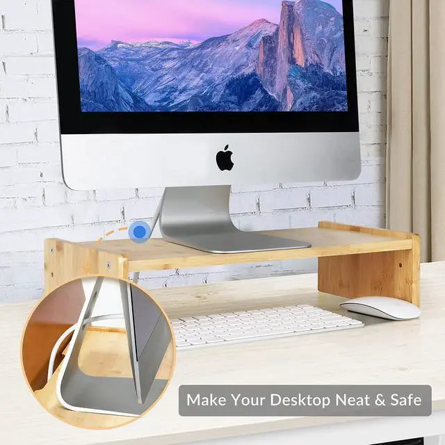Alt view image 3 of 7 - Solid Wood Monitor Stand Riser, Monitor Riser with 2 Adjustable Height, 15.8 inch Computer Riser for Computer, iMac, PC, Printer, Computer Monitor Stand for Home & Office, Natural