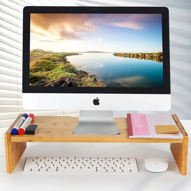 Alt view image 4 of 7 - Solid Wood Monitor Stand Riser, Monitor Riser with 2 Adjustable Height, 15.8 inch Computer Riser for Computer, iMac, PC, Printer, Computer Monitor Stand for Home & Office, Natural