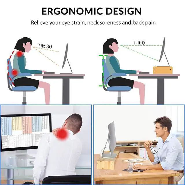 Alt view image 6 of 7 - Solid Wood Monitor Stand Riser, Monitor Riser with 2 Adjustable Height, 15.8 inch Computer Riser for Computer, iMac, PC, Printer, Computer Monitor Stand for Home & Office, Natural