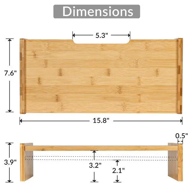Alt view image 7 of 7 - Solid Wood Monitor Stand Riser, Monitor Riser with 2 Adjustable Height, 15.8 inch Computer Riser for Computer, iMac, PC, Printer, Computer Monitor Stand for Home & Office, Natural