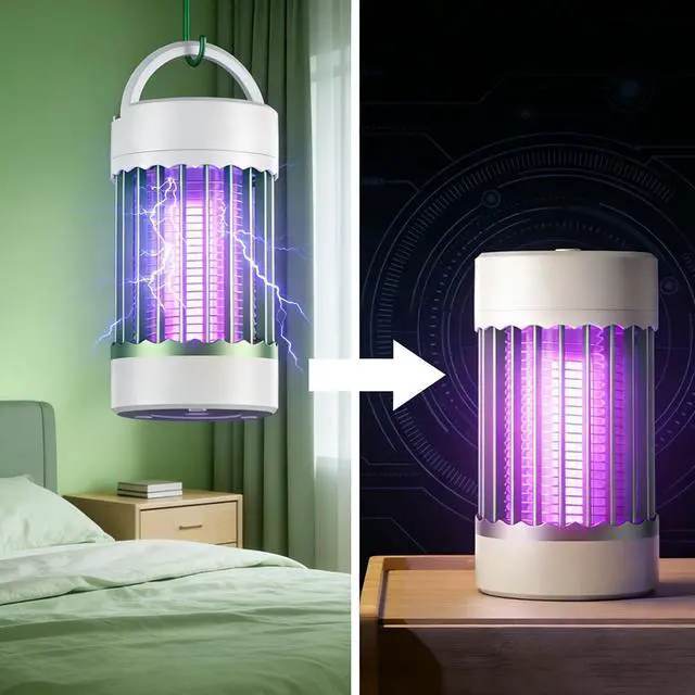 Alt view image 3 of 7 - Bug Zapper, Hanging Rechargeable Bug Zapper Mosquito Killer Lamp - Portable UV Insect Trap for Indoor/Outdoor, USB-Powered with Grid for Camping, Bedroom, Patio, Kitchen Green