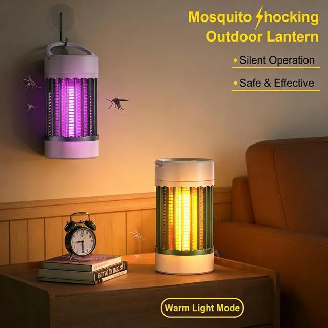 Alt view image 4 of 7 - Bug Zapper, Hanging Rechargeable Bug Zapper Mosquito Killer Lamp - Portable UV Insect Trap for Indoor/Outdoor, USB-Powered with Grid for Camping, Bedroom, Patio, Kitchen Green