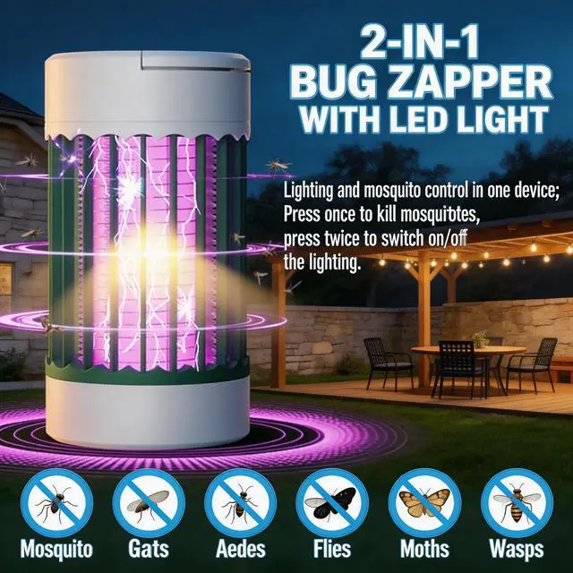 Alt view image 2 of 7 - Bug Zapper, Hanging Rechargeable Bug Zapper Mosquito Killer Lamp - Portable UV Insect Trap for Indoor/Outdoor, USB-Powered with Grid for Camping, Bedroom, Patio, Kitchen Green