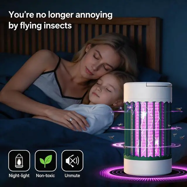 Alt view image 6 of 7 - Bug Zapper, Hanging Rechargeable Bug Zapper Mosquito Killer Lamp - Portable UV Insect Trap for Indoor/Outdoor, USB-Powered with Grid for Camping, Bedroom, Patio, Kitchen Green