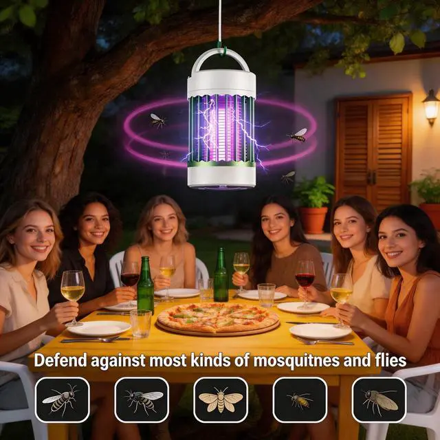 Alt view image 5 of 7 - Bug Zapper, Hanging Rechargeable Bug Zapper Mosquito Killer Lamp - Portable UV Insect Trap for Indoor/Outdoor, USB-Powered with Grid for Camping, Bedroom, Patio, Kitchen Green