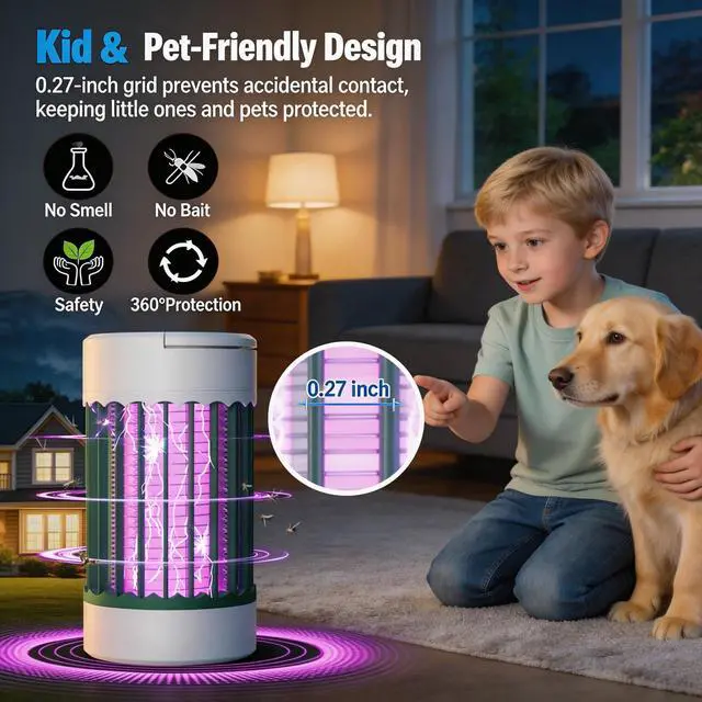 Alt view image 7 of 7 - Bug Zapper, Hanging Rechargeable Bug Zapper Mosquito Killer Lamp - Portable UV Insect Trap for Indoor/Outdoor, USB-Powered with Grid for Camping, Bedroom, Patio, Kitchen Green