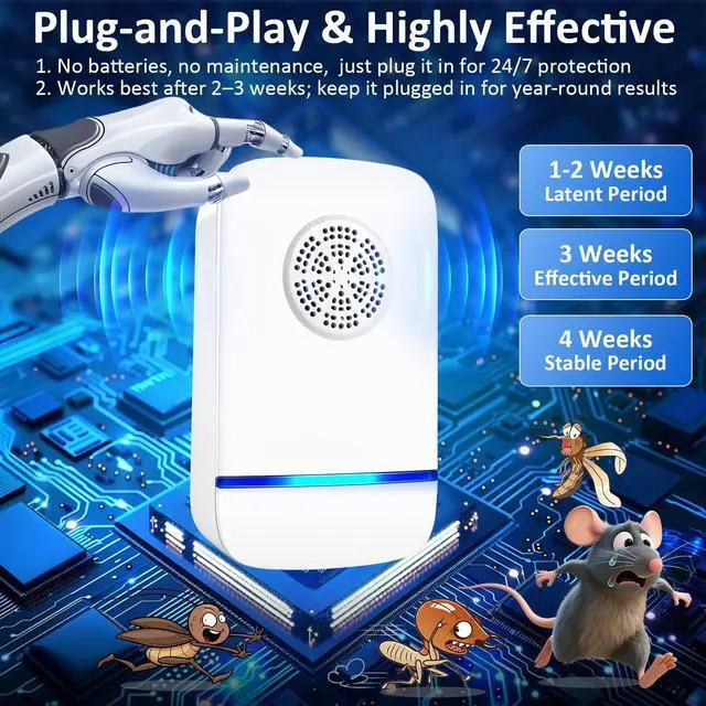 Alt view image 5 of 7 - 2026 Upgraded Ultrasonic Pest Repeller Insect Indoor Repeller, Pest Control Plug in for Spider Bug Roach Ant Mosquito Rat Mice, Electric Mouse Traps Indoor, Rodent Repellent Ultrasonic Plug in, 6 Pack