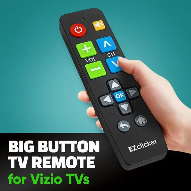Alt view image 2 of 7 - Vizio Replacement TV Remote Compatible with Vizio TV's ONLY (Black) Big Button TV Remote Control, Simplified and Easy to Use (2xAAA Batteries not Included)