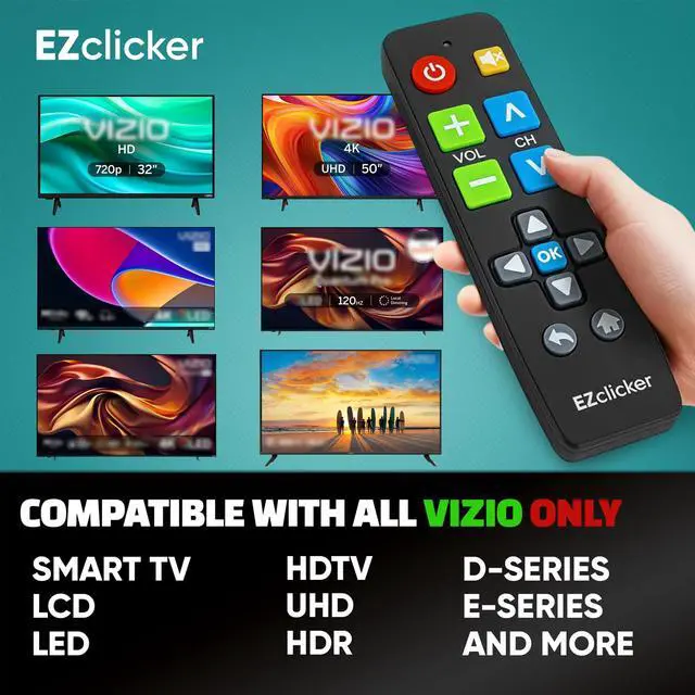 Alt view image 4 of 7 - Vizio Replacement TV Remote Compatible with Vizio TV's ONLY (Black) Big Button TV Remote Control, Simplified and Easy to Use (2xAAA Batteries not Included)