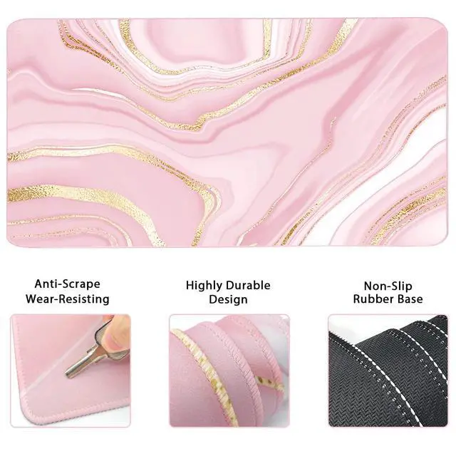 Alt view image 2 of 7 - 4-in-1 Gaming Mouse Pad Wrist Support SetDesk Pad + Mouse Pad with Wrist Rest + Keyboard Wrist Rest + Coaster, Ergonomic Design for Home Office Study Game - Pink Fluid