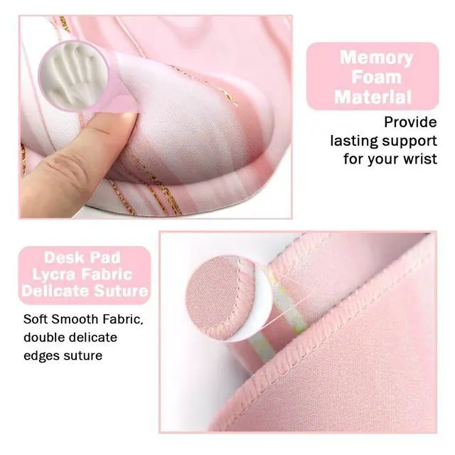Alt view image 5 of 7 - 4-in-1 Gaming Mouse Pad Wrist Support SetDesk Pad + Mouse Pad with Wrist Rest + Keyboard Wrist Rest + Coaster, Ergonomic Design for Home Office Study Game - Pink Fluid
