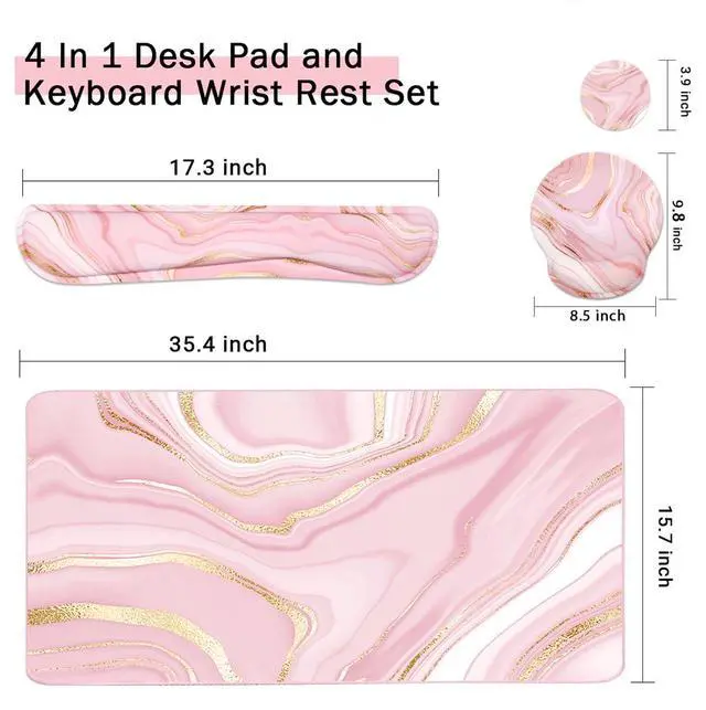 Alt view image 3 of 7 - 4-in-1 Gaming Mouse Pad Wrist Support SetDesk Pad + Mouse Pad with Wrist Rest + Keyboard Wrist Rest + Coaster, Ergonomic Design for Home Office Study Game - Pink Fluid