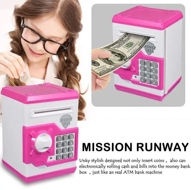 Alt view image 3 of 7 - Piggy Bank for Boys Girls,Kids Safe Money Bank for 4 5 6 7 8 9 10 Year Old Girl Boy Birthday Gift,Electronic Password Money Saving Box ATM Safe Bank Toys for Kid (Pink)