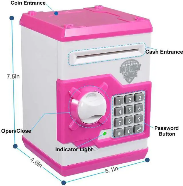 Alt view image 2 of 7 - Piggy Bank for Boys Girls,Kids Safe Money Bank for 4 5 6 7 8 9 10 Year Old Girl Boy Birthday Gift,Electronic Password Money Saving Box ATM Safe Bank Toys for Kid (Pink)