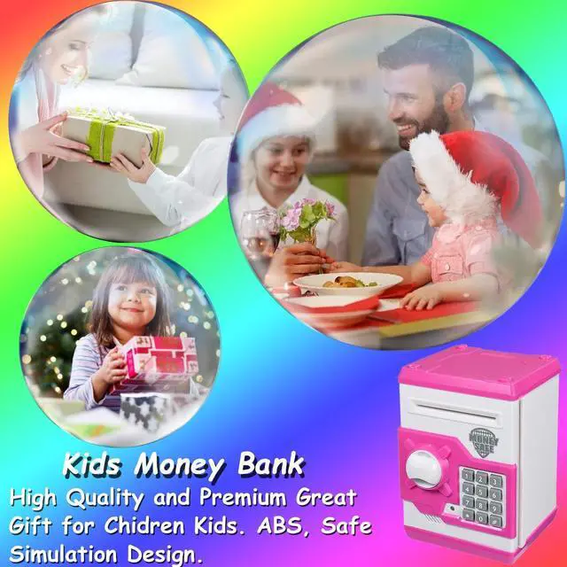 Alt view image 7 of 7 - Piggy Bank for Boys Girls,Kids Safe Money Bank for 4 5 6 7 8 9 10 Year Old Girl Boy Birthday Gift,Electronic Password Money Saving Box ATM Safe Bank Toys for Kid (Pink)