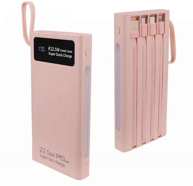 Main image of Portable Charger with Built in Cables,10000mAh Power Bank with LED Lamp Fast Charging 3.0 USB C External Battery Pack Phone Charger with LED Display for iPhone, Samsung and Cell Phones (Pink)