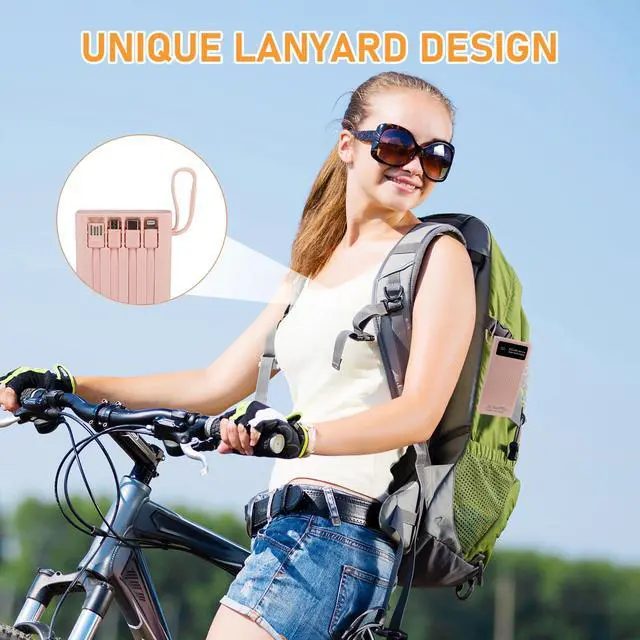 Alt view image 5 of 7 - Portable Charger with Built in Cables,10000mAh Power Bank with LED Lamp Fast Charging 3.0 USB C External Battery Pack Phone Charger with LED Display for iPhone, Samsung and Cell Phones (Pink)