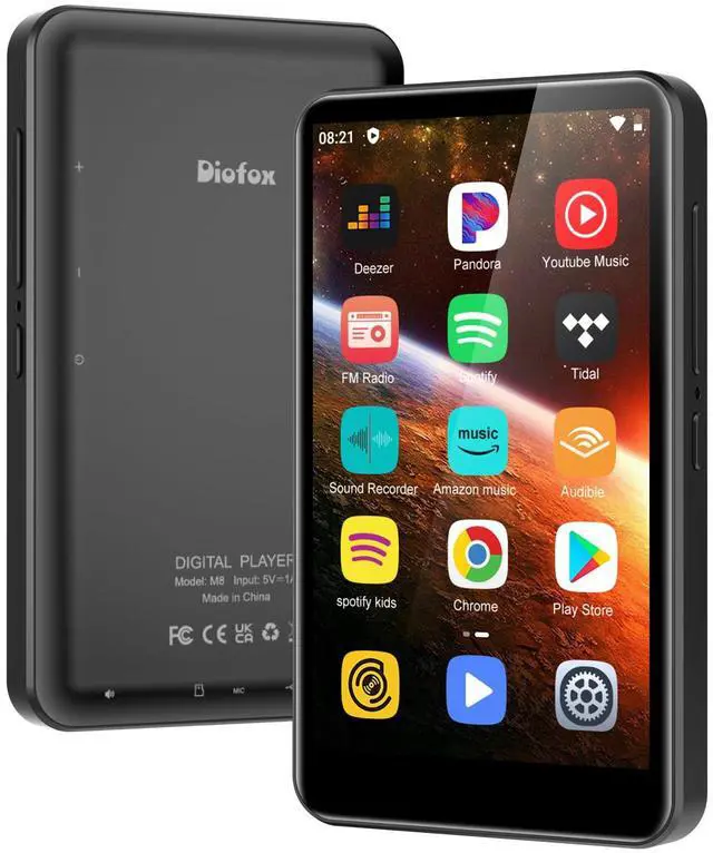Main image of 80GB MP3 Player with Bluetooth and WiFi, Diofox Music Player with Spotify,Pandora,Amazon Music,4" Touch Screen Android MP4& MP3 Player for Kids with Libby,Audible,Spotify Kids(Black) (Black)
