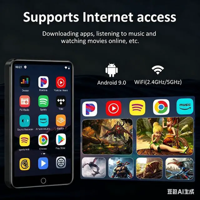 Alt view image 2 of 7 - 80GB MP3 Player with Bluetooth and WiFi, Diofox Music Player with Spotify,Pandora,Amazon Music,4" Touch Screen Android MP4& MP3 Player for Kids with Libby,Audible,Spotify Kids(Black) (Black)