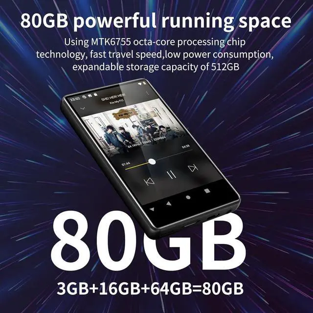 Alt view image 2 of 7 - 80GB MP3 Player with Bluetooth and WiFi, SWOFY M503Pro 4.0" Touch Screen MP3 Player with Speaker, Music Player with Spotify, Audible, Amazon Music, Pandora, MP4 Android Music Player Up to 512GB