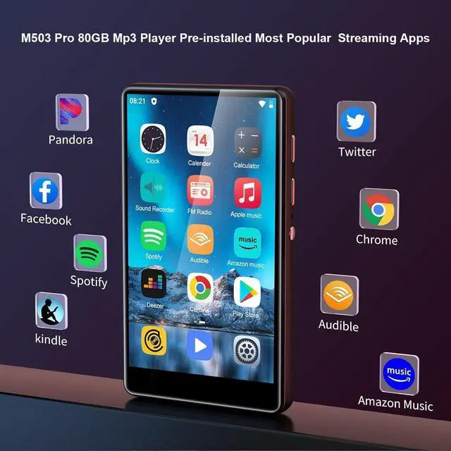 Alt view image 4 of 7 - 80GB MP3 Player with Bluetooth and WiFi, SWOFY M503Pro 4.0" Touch Screen MP3 Player with Speaker, Music Player with Spotify, Audible, Amazon Music, Pandora, MP4 Android Music Player Up to 512GB