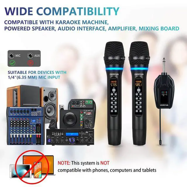 Alt view image 2 of 7 - Dual Wireless Microphones Rechargeable, UHF Metal Wireless Mic System Cordless Microphone Professional with Echo Treble BASS VOL Channel Control for Karaoke Singing Church Events