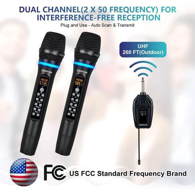 Alt view image 5 of 7 - Dual Wireless Microphones Rechargeable, UHF Metal Wireless Mic System Cordless Microphone Professional with Echo Treble BASS VOL Channel Control for Karaoke Singing Church Events