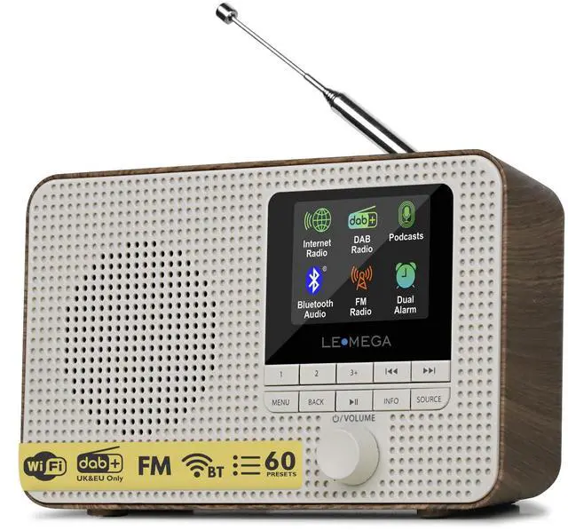 Main image of IR1 Portable WiFi Internet Radio,FM Digital Radio,Bluetooth Speaker,Dual Alarms Clock,Sleep Snooze Timer,40 Presets, Headphone-Output,Colour Display,Batteries or Mains Powered Walnut Finish