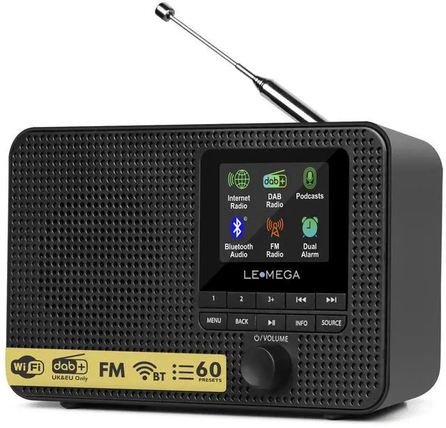 Main image of IR1 Portable WiFi Internet Radio,FM Digital Radio,Bluetooth Speaker,Dual Alarms Clock,Sleep Snooze Timer,40 Presets, Headphone-Output,Colour Display,Batteries or Mains Powered Black Finish