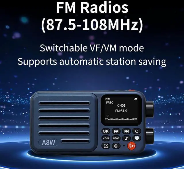 Alt view image 7 of 7 - A8W Internet Radio Portable Smart Receiver WIFI/4G Global Version Radio Speaker with FM,TF Card,All World Radios,for Home with WiFi,Digital Radio,choyoung Navy Blue