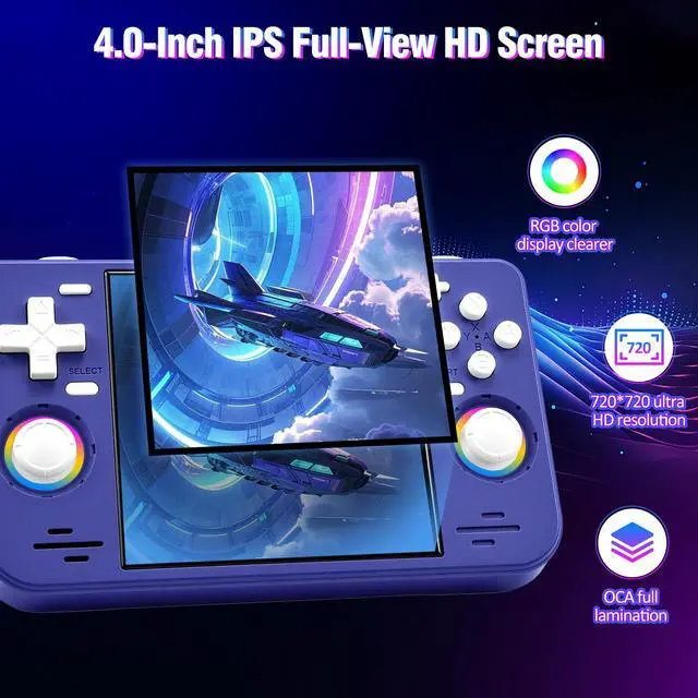 Alt view image 4 of 7 - RF40H Handheld Game Console, 4.0" Retro Gaming Console Preloaded 20,000+ Classic Games, Open Source Linux System, Support WiFi Online Play, Portable Pocket Hand Held Video Game (Purple)