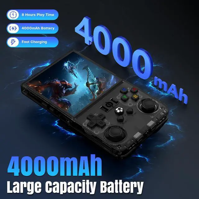 Alt view image 3 of 7 - R36MAX Retro Handheld Game Console, 64GB Retro Gmaing Console with 4.0 Inch IPS HD Screen, Portable Retro Gaming Console, Support 30+ Emulator Console Video Game Console, Transparent Black