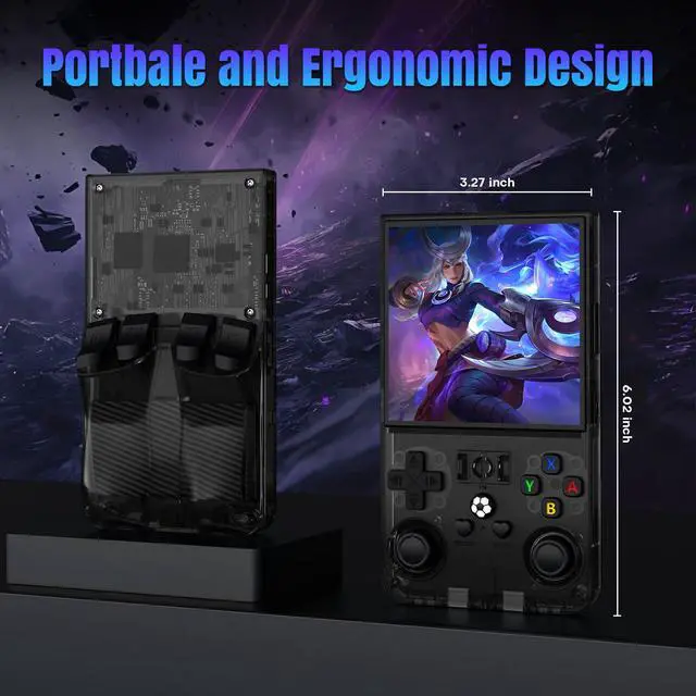 Alt view image 4 of 7 - R36MAX Retro Handheld Game Console, 64GB Retro Gmaing Console with 4.0 Inch IPS HD Screen, Portable Retro Gaming Console, Support 30+ Emulator Console Video Game Console, Transparent Black