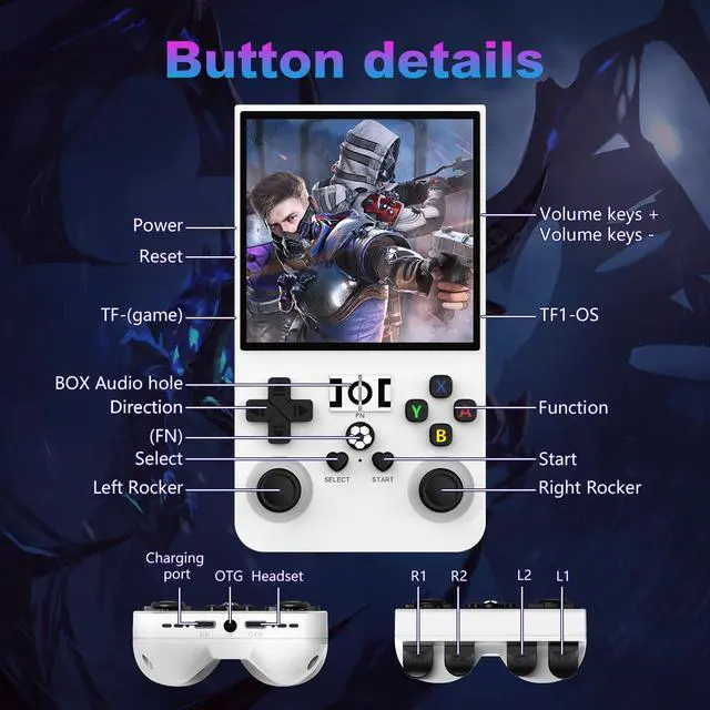 Alt view image 6 of 6 - R36MAX Retro Handheld Game Console, 4.0 Inch 720x720 IPS Screen, 64GB Built-in 18,000+ Classic Game, Portable Hand Held Open Source Linux System, 4000mAh Battery Retro Gaming Console(White 64GB)