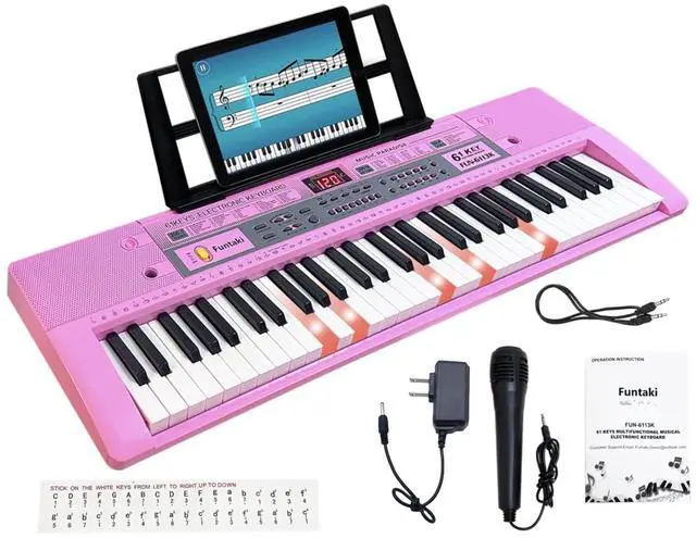 Main image of 61 Key Electronic Keyboard Piano with Lighted Up Keys, Musical Mini Keyboard Piano with keyboard stand, Digital Portable Synthesizer Keyboards for Beginners Kids Adults (pink)