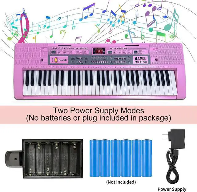 Alt view image 2 of 7 - 61 Key Electronic Keyboard Piano with Lighted Up Keys, Musical Mini Keyboard Piano with keyboard stand, Digital Portable Synthesizer Keyboards for Beginners Kids Adults (pink)
