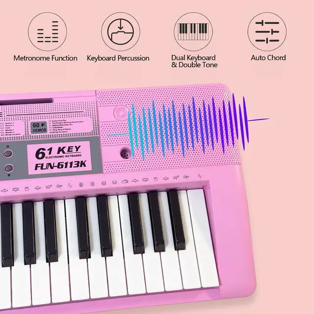 Alt view image 4 of 7 - 61 Key Electronic Keyboard Piano with Lighted Up Keys, Musical Mini Keyboard Piano with keyboard stand, Digital Portable Synthesizer Keyboards for Beginners Kids Adults (pink)