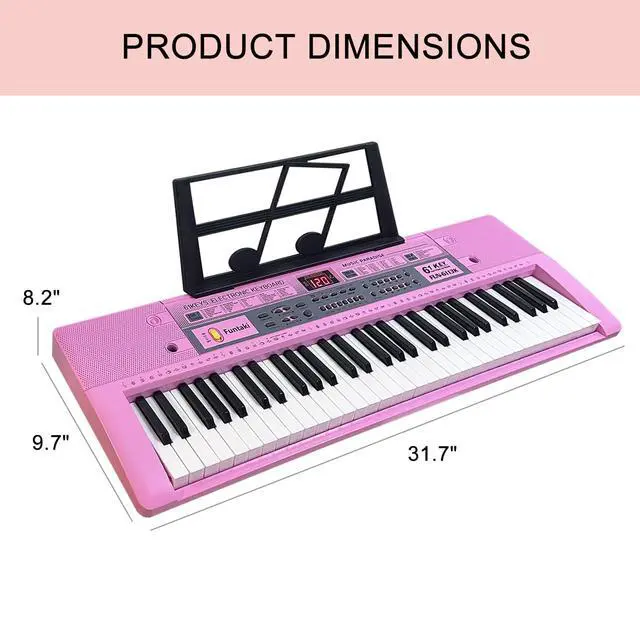 Alt view image 7 of 7 - 61 Key Electronic Keyboard Piano with Lighted Up Keys, Musical Mini Keyboard Piano with keyboard stand, Digital Portable Synthesizer Keyboards for Beginners Kids Adults (pink)